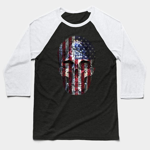 Skull American Flag Baseball T-Shirt by Lionstar